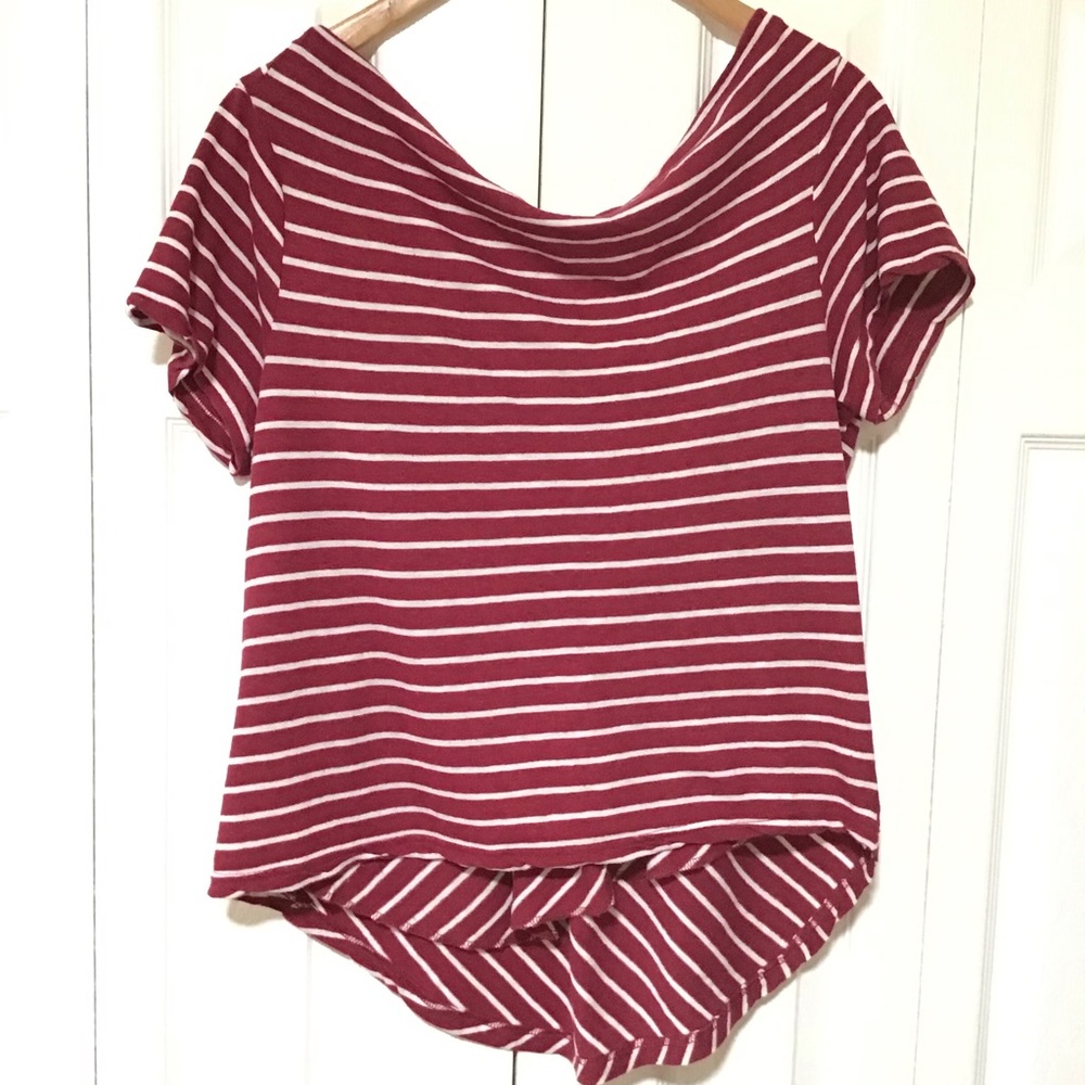 CODE X MODE COWL NECK HIGH LOW STRIPED LINEN TOP SIZE L